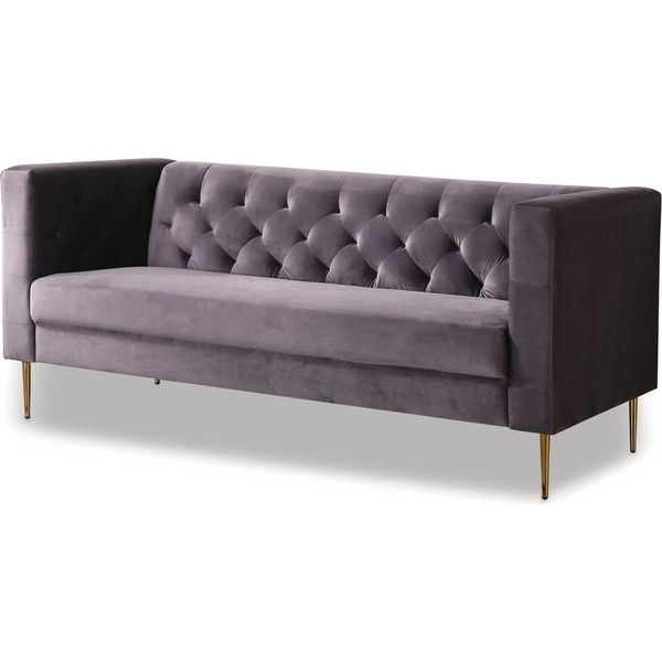 Divano In Velluto "Bruce"" - 196 X 76 X 82 Cm - 3 Posti - Grigio"-image