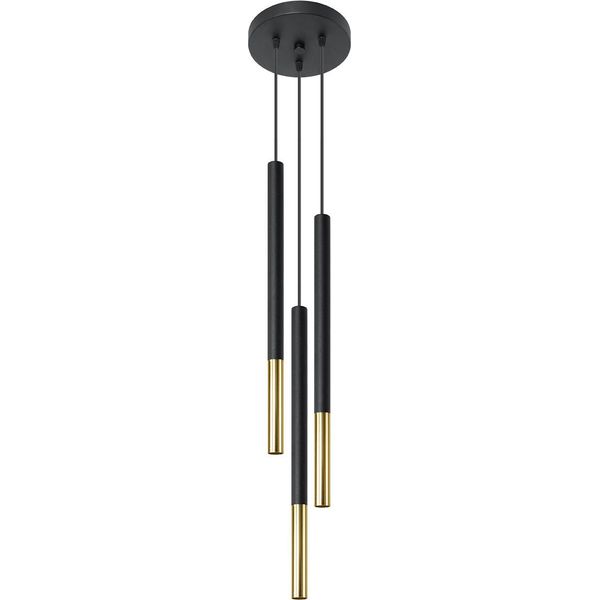 Lampada A Sospensione Mozaica 3P Nero/Oro 3Xg9 8W Acciaio 90X20X20Cm Sollux Lighting-image