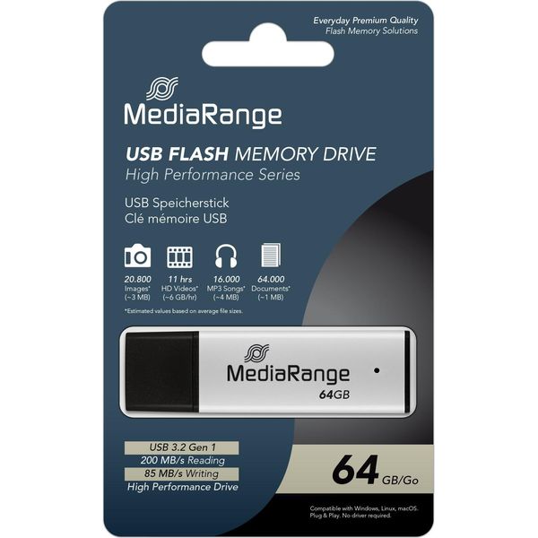 Mediarange Usb-Stick Usb 3.0 Ad Alte Prestazioni Da 64 Gb Alu-image