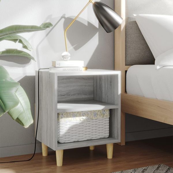 Vidaxl Comodini Con Gambe In Legno Massiccio 2 Pz. Grigio Sonoma 40X30X50Cm-image