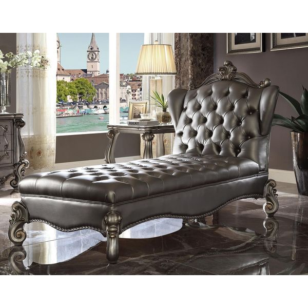 Chaiselongues Chesterfield Chaise Divano In Pelle Relax Argento Barocco Rococò-image