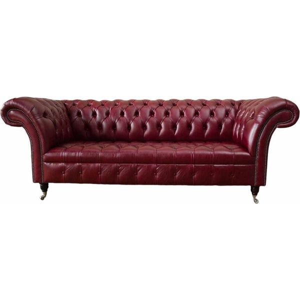 Divano Chesterfield A 3 Posti In Pelle Imbottito Divano Marrone 230Cm-image