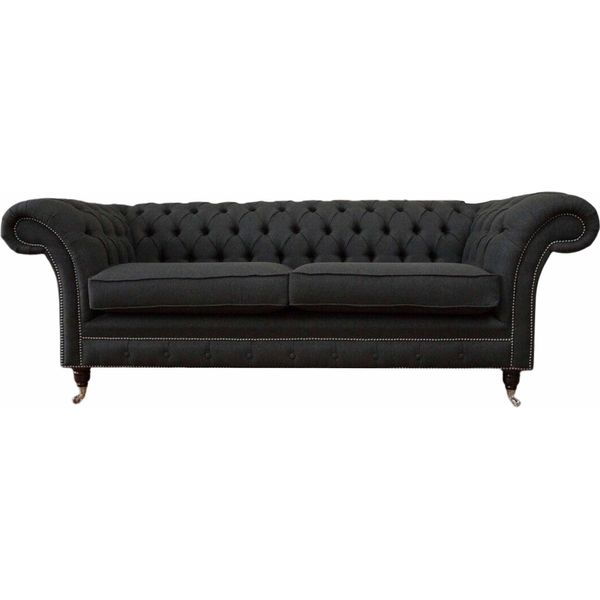 Soggiorno Divano Chesterfield Divano A Tre Posti Design Nero Mobili Nuovo-image