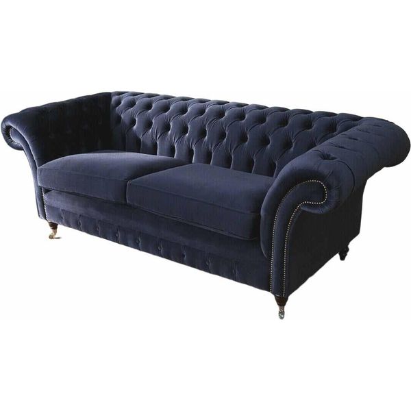 Divano Chesterfield In Velluto Blu Per Il Salotto Divani Tessili A 3 Posti-image