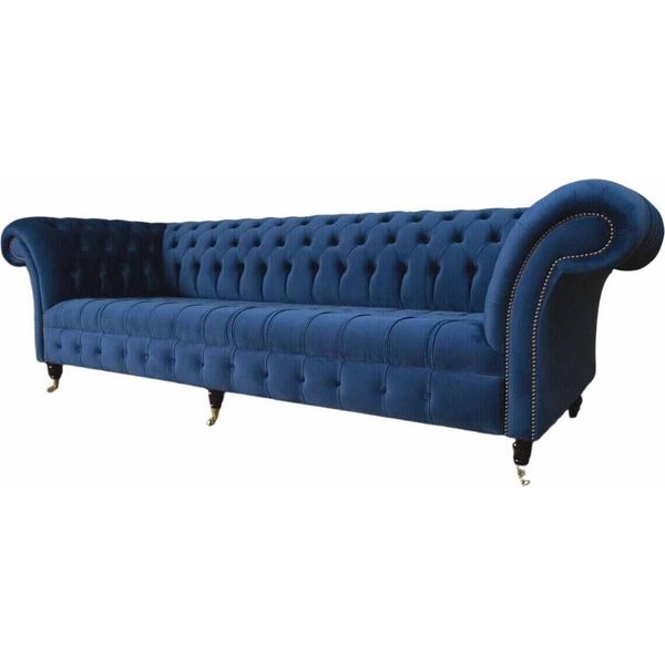 Divano Chesterfield Grande Divano Imbottitura In Velluto Tessile Divani 4 Posti-image