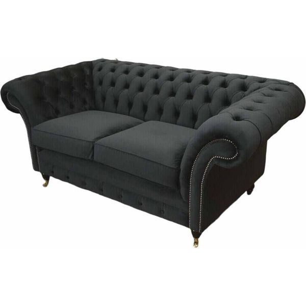 Divano Chesterfield Nero A 2 Posti Tappezzeria Divano Design Divano Tessile-image