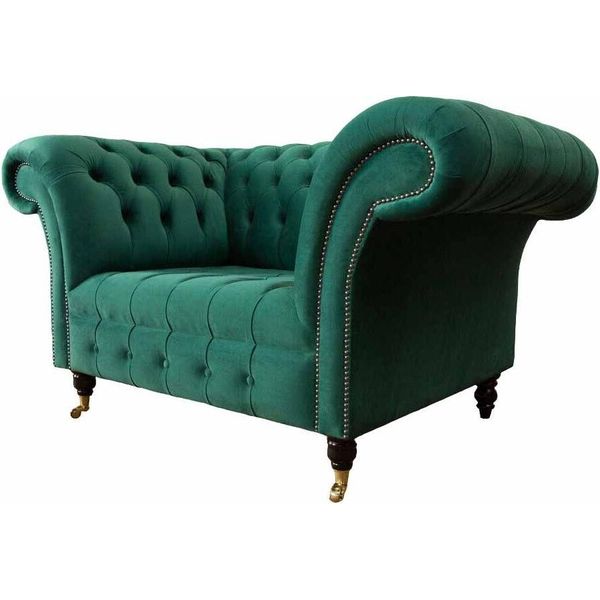 Verde Chesterfield Design Divano Poltrona Poltrona Ad Ala Rivestimento Tessile-image