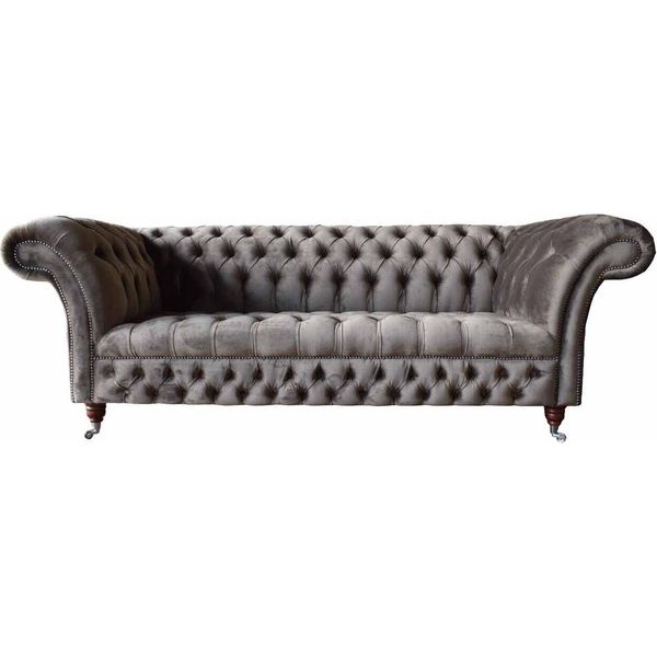 Divano Chesterfield Inglese, Divano Da Ufficio A Tre Posti In Velluto 230Cm Taupe-image