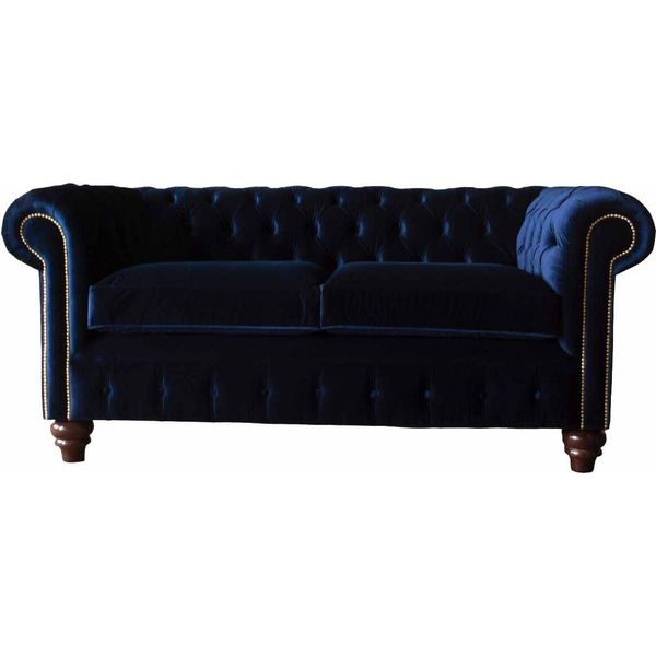 Divano Chesterfield Blu In Stile Classico Inglese Divano 3 Posti Imbottito 230Cm-image