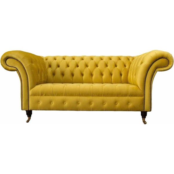 Divano Chesterfield Divano Imbottito 2 Posti Divano Soggiorno Sedile Giallo-image
