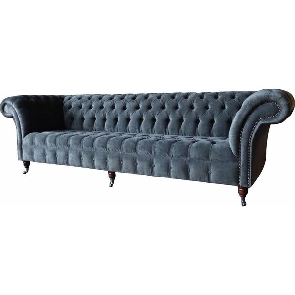 Divano A Quattro Posti Divani A 4 Posti Moderni Design Grigio Tessuto Chesterfield Nuovo-image