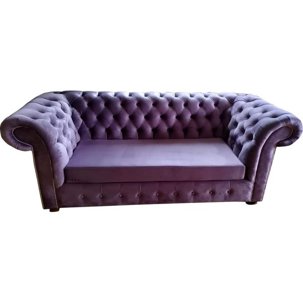 Divano Chesterfield Tre Posti Divani Divano Imbottitura Tessile Divani Viola Velluto-image