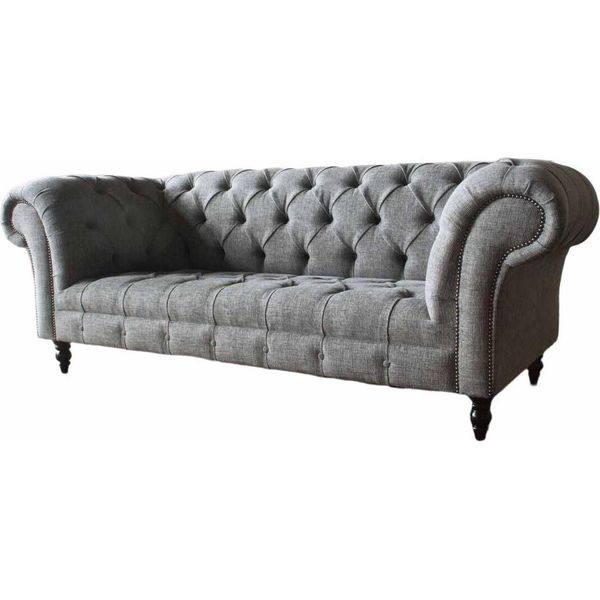 Divano Chesterfield Divano Imbottito 3 Posti Divani Seduta Divani Grigio Nuovo-image