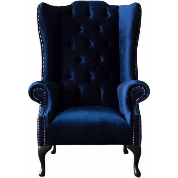 Poltrona Ad Ala Divano Chesterfield Divano Imbottito 1 Posto Poltrona Tessile Blu-image