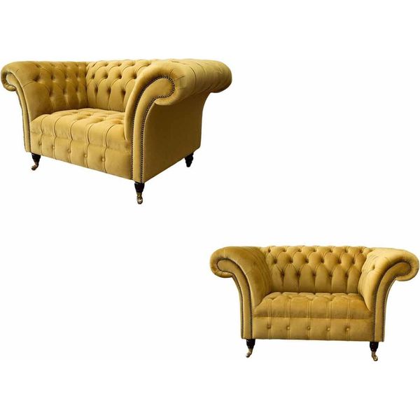 Poltrona Set Di Mobili Chesterfield 2X Set Monoposto Divano Divano Giallo Tessile-image