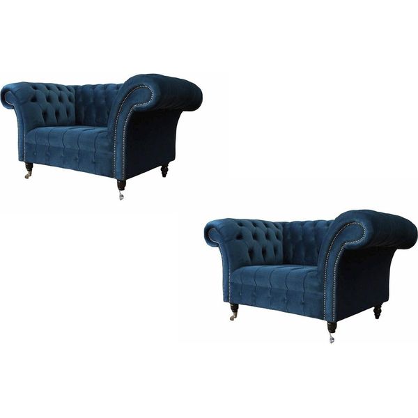 Poltrona Chesterfield Set Di Mobili 2X Monoposto Set Di Poltrone Divano 2 Pezzi.-image