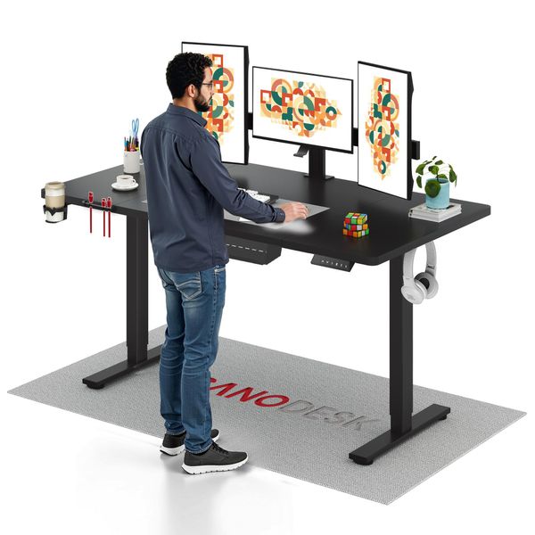 Sanodesk Scrivania Regolabile In Altezza 160X60Cm Elettrica Con 4 Funzioni Di Memoria, Protezione Anticollisione, Portata 70Kg, Con Gancio E Contenitore (Nero)-image