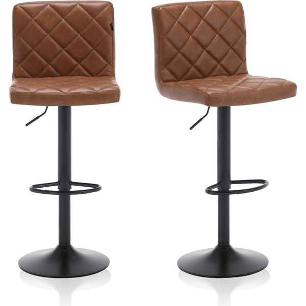 Meisterhome® Sgabello Da Bar Set Di 2 - Regolabile In Altezza Con Schienale Sgabello Da Bar, Sgabello Girevole, Sgabello Da Cucina Con Poggiapiedi, Acciaio Inox Similcuoio, Sedile Imbottito, Per Sgabelli Da Banco, Cucine Abitabili, Hotel, Sgabello Da Bar, Colore: Marrone-image