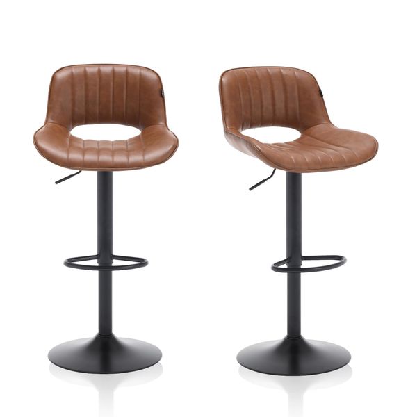 Meisterhome® Sgabello Da Bar Set Di 2 - Regolabile In Altezza Con Schienale Sgabello Da Bar, Sgabello Girevole, Sgabello Da Cucina Con Poggiapiedi, Acciaio Inox Similcuoio, Sedile Imbottito, Per Sgabelli Da Banco, Cucine Abitabili, Hotel, Sgabello Da Bar, Colore: Marrone-image