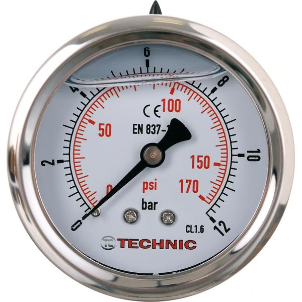 Tc Technic Orologio/Manometro Con Manometro A Glicerina, 63 Mm, Attacco Posteriore Da 1/4", 0-12 Bar"-image