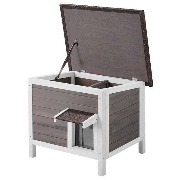 Skyshalo Casetta Per Gatti Da Esterno Resistente Alle Intemperie, Ritirata Struttura In Legno Con Isolamento Completo In Schiuma, Tetto Incernierato, Ingressi In Pvc, Dimensioni: 61 X 50 X 53 Cm (L X P X A)-image