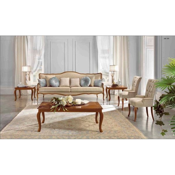 Set Divano 6 Pezzi Mobili Classici Divano Poltrona Tavolino Tavolino Legno-image