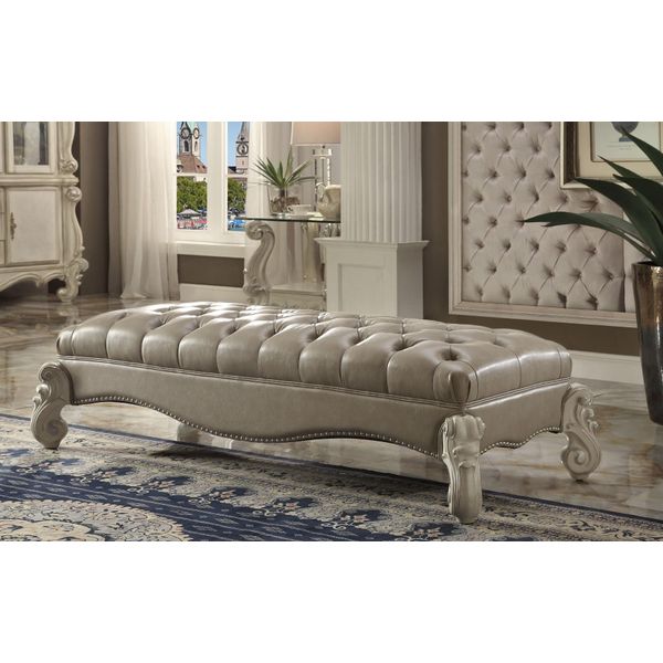 Sgabello Laterale Chaise Lounge Poggiapiedi Chesterfield In Pelle Pouf Barocco Rococò-image