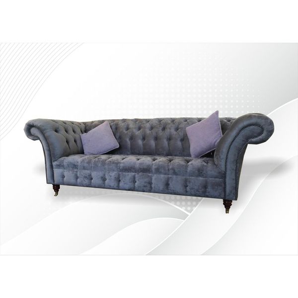 Chesterfield 3 Posti Xxl Sedile Imbottito Divano Set Divano Grande Grigio Nuovo-image