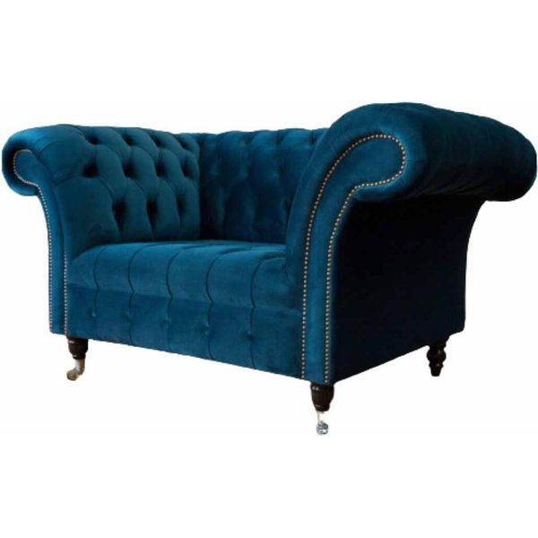 Poltrona Chesterfield Design Tappezzeria Divano Divano Blu Tessile Mobili Nuovo-image
