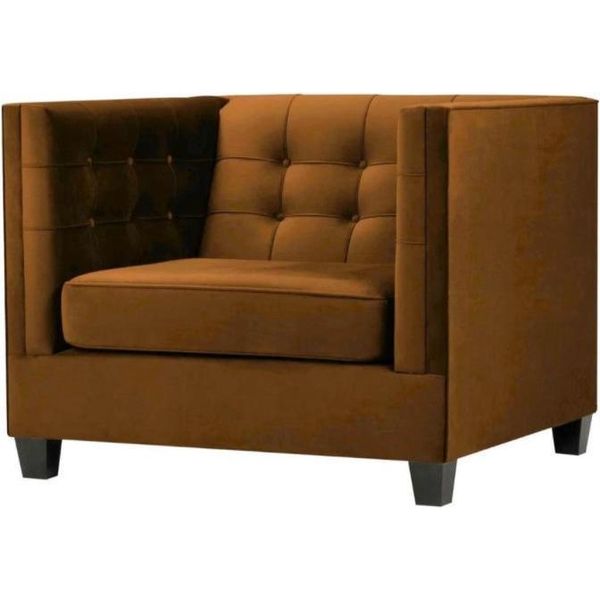 Poltrona Moderna Chesterfield Tessuto Marrone Mobili Creativi Soggiorno Marrone-image