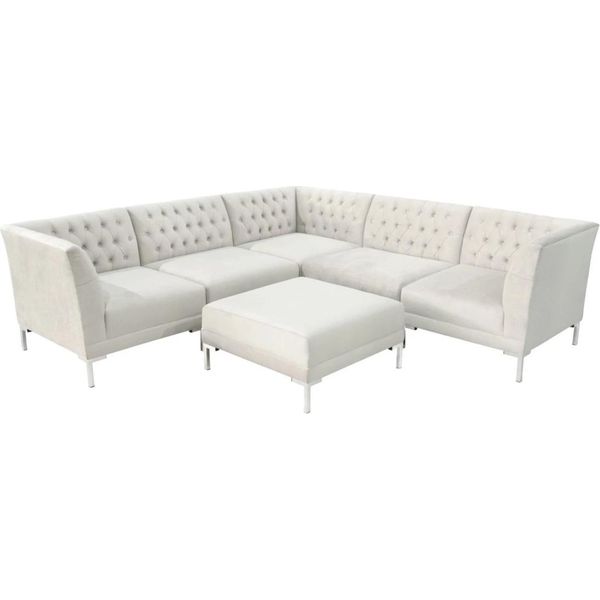 Divano Angolare Sgabello Crema Bianco Grande Tessuto Textill Divani Chesterfield Mobili 2 Pezzi.-image