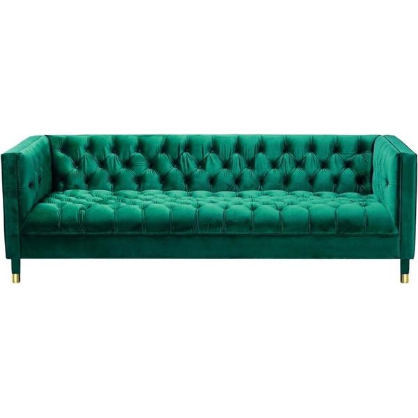 Divano Verde A Tre Posti In Tessuto Chesterfield Design Divano Imbottito Soggiorno 230Cm-image
