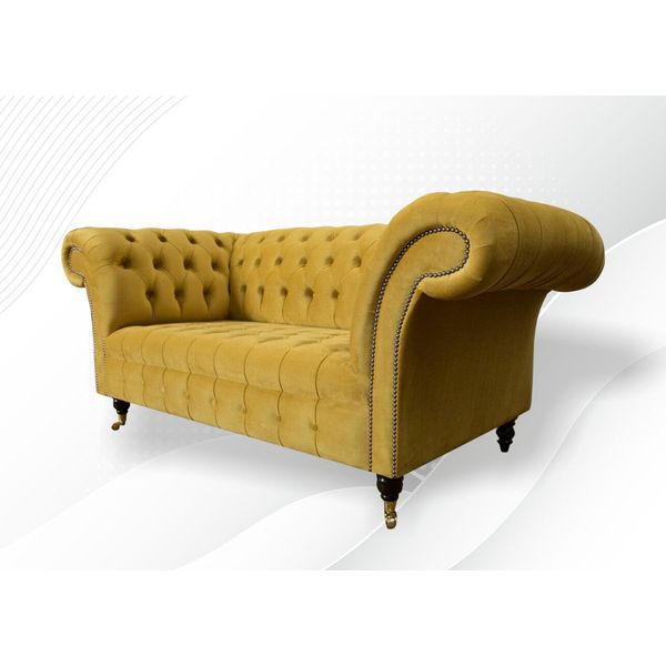 Divano 2 Posti Design Divani Tappezzeria Moderna Seduta Tessuto Giallo Due Posti Nuovo Divano-image