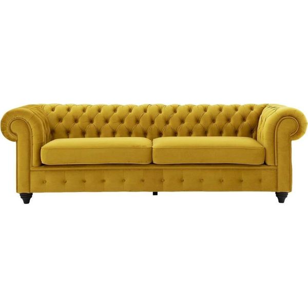 Divano Giallo Con Bottoni Divano Chesterfield Imbottitura Seduta Divani Divani Lusso Nuovo-image