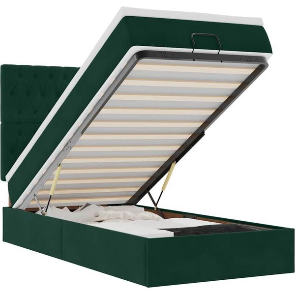 Vidaxl Ottoman Letto Con Materassi Verde Scuro 90X190 Cm Velluto-image