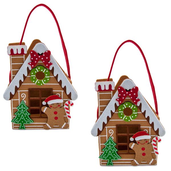 Sacchetto Decorativo Casetta Di Pan Di Zenzero In Set Di 2 - Circa 21 X 17 X 8 Cm - Sacchetto Regalo Da Esporre-image