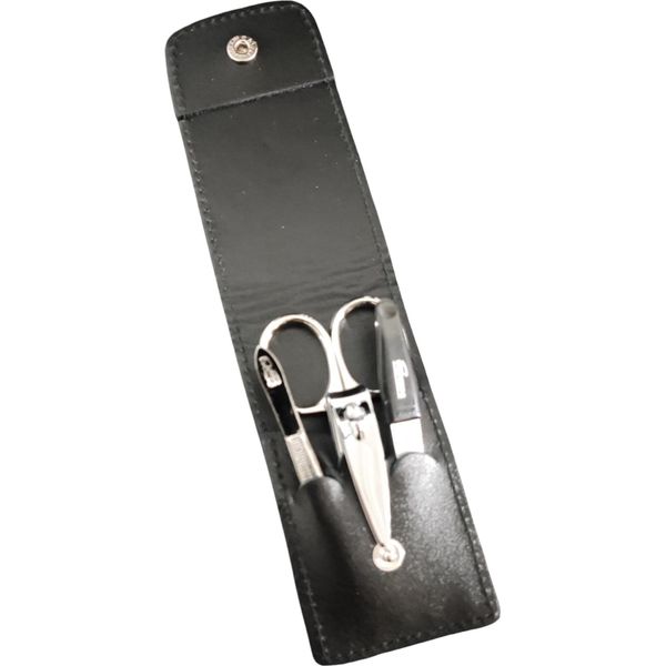 Set Manicure 4 Pezzi Solingen* Con Custodia In Vera Pelle, Forbici Per Unghie, Lima, Pinzette Nero-image