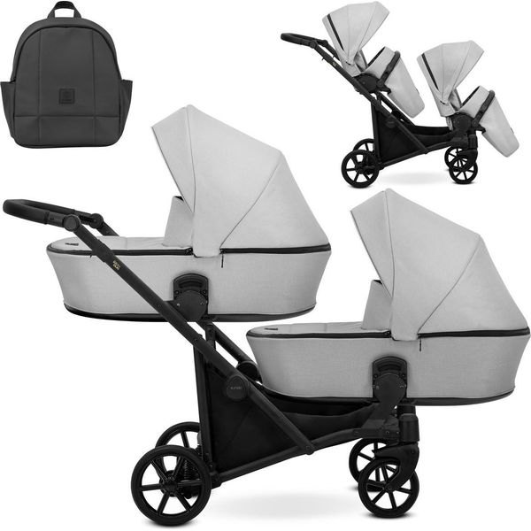 Carrozzina Doppia Kunert Brav Duo 2In1 Grigio Con Ruote Gialle E Telaio Nero-image