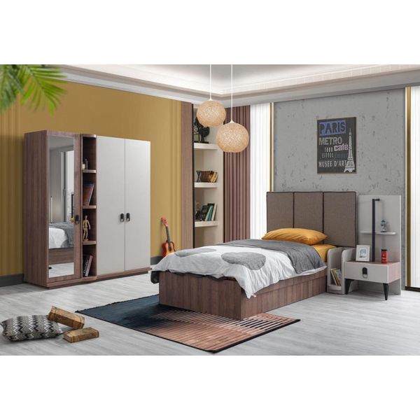 Set Camera Bambini Letto Comodino Armadio Marrone Mobili Moderni Di Alta Qualità-image