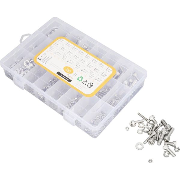 520Pcs Bulloni Dadi Assortimento Kit Metrico M3 M4 M5 M6 Assortito Testa Esagonale Vite In Acciaio Inox Rondelle Piatte-image