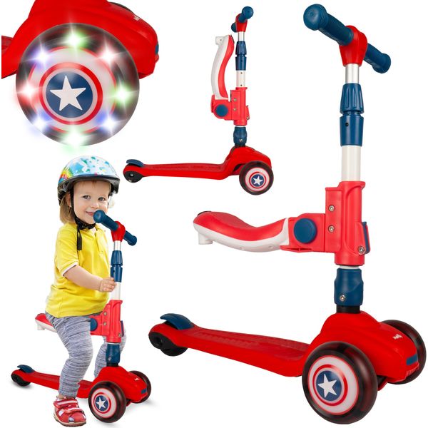 Malplay | Triciclo Scooter Rosso | Da 2 Anni | Monopattino Da Città Per Bambini Con Sedile | Ruote Led | Manubrio Regolabile Regalo-image