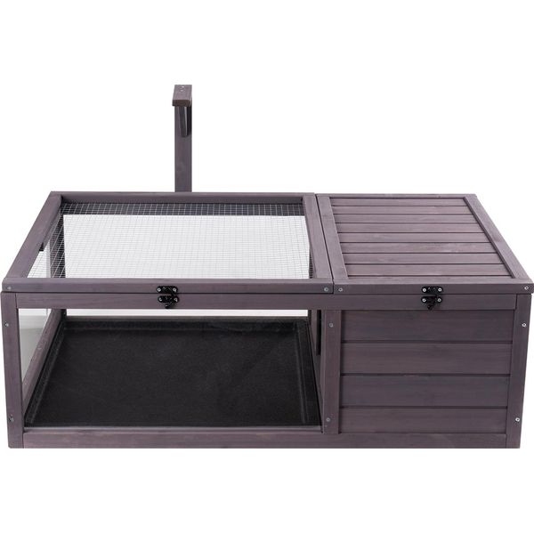 Succebuy 38X24X13 Pollici Habitat Per Tartarughe, Rettilario In Legno Con Supporto Per Luce Appeso, Recinto A 2 Stanze Per Tartarughe, Gechi, Lucertole, Serpenti, Uso Interno Ed Esterno-image