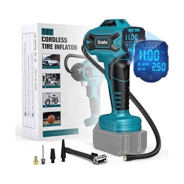 Ecarke Compressore Per Auto A Batteria Makita 18 V Li-Ion, Max. 11 Bar, Pompa D'aria Portatile Con Display Digitale Della Pressione, Auto, Moto, Bicicletta, Palloni Sportivi-image