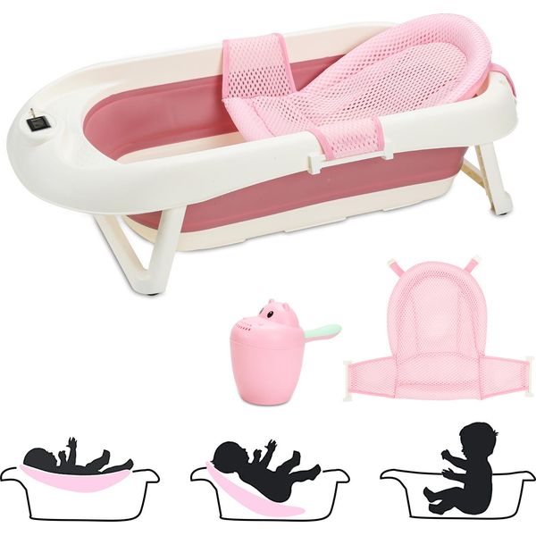 Aopunly Vasca Da Bagno Pieghevole Per Bambini 83 Cm Vasca Da Bagno Antiscivolo Per Bambini, Rosa-image