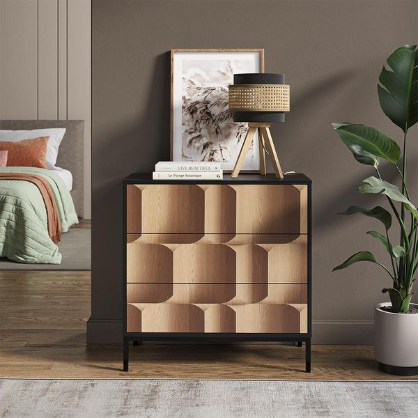 Vicco Cassettiera Eliza, 80 X 81.2 Cm Con 3 Cassetti, Nero/Quercia-image