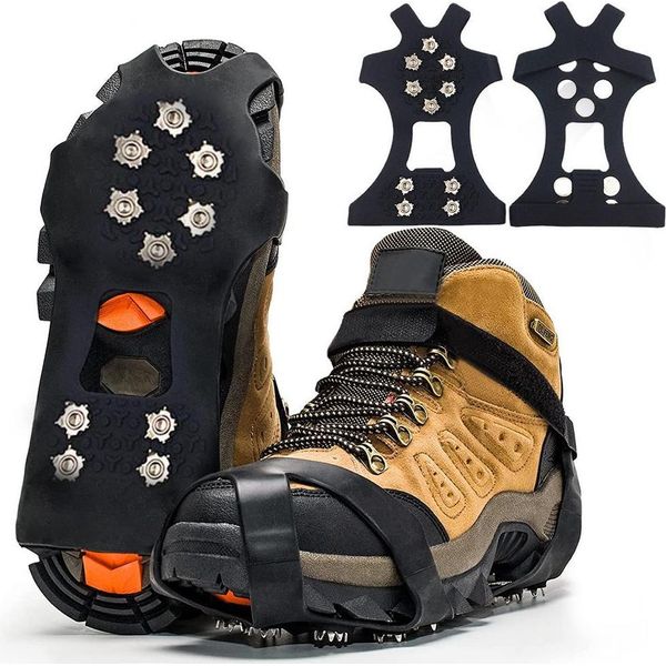 1 Paio Di Ramponi Trazione Tacchetti Antiscivolo Scarpe Grip 10 Punte Per Scarpe Stivali Camminare All'aperto Su Neve E Neve E-image