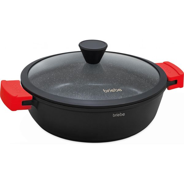 Briebe Black Titanium Pentola Da Portata Per Induzionetitanio, Pentola 36Cm In Alluminio Fuso Coperchio In Vetro Nero-image