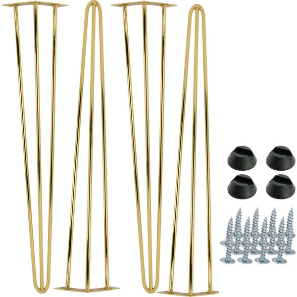 Set Di 4 Eleganti Gambe Per Mobili A Forcina, Alte 71 Cm, In Cromo Color Oro Con Robuste Guide In Plastica Per Mobili Dal Design Elegante E Moderno.-image