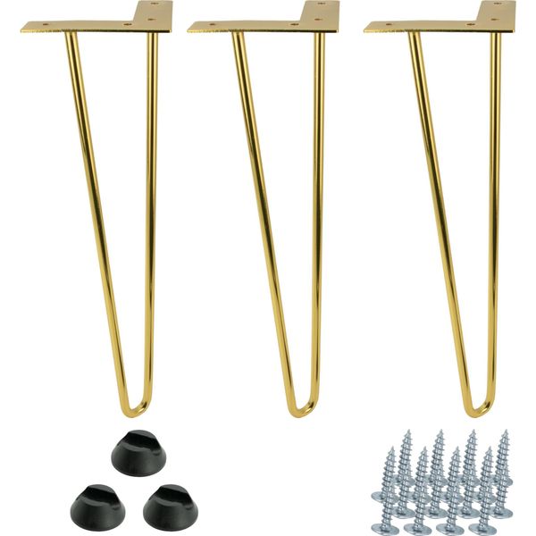 Set Di 3 Gambe Per Mobili Hairpin In Oro, Altezza 41 Cm, 2 Aste, Stabili Ed Eleganti, Per Tavoli, Panche E Cassettiere, Incl. Viti E Protezioni Per I Piedi-image