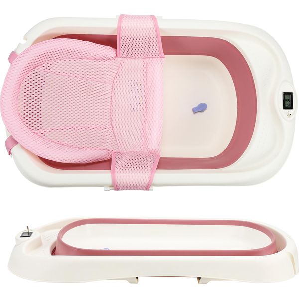 Jayseuw Vasca Da Bagno Pieghevole Per Bambini 83 Cm Vasca Da Bagno Antiscivolo Per Bambini, Rosa-image